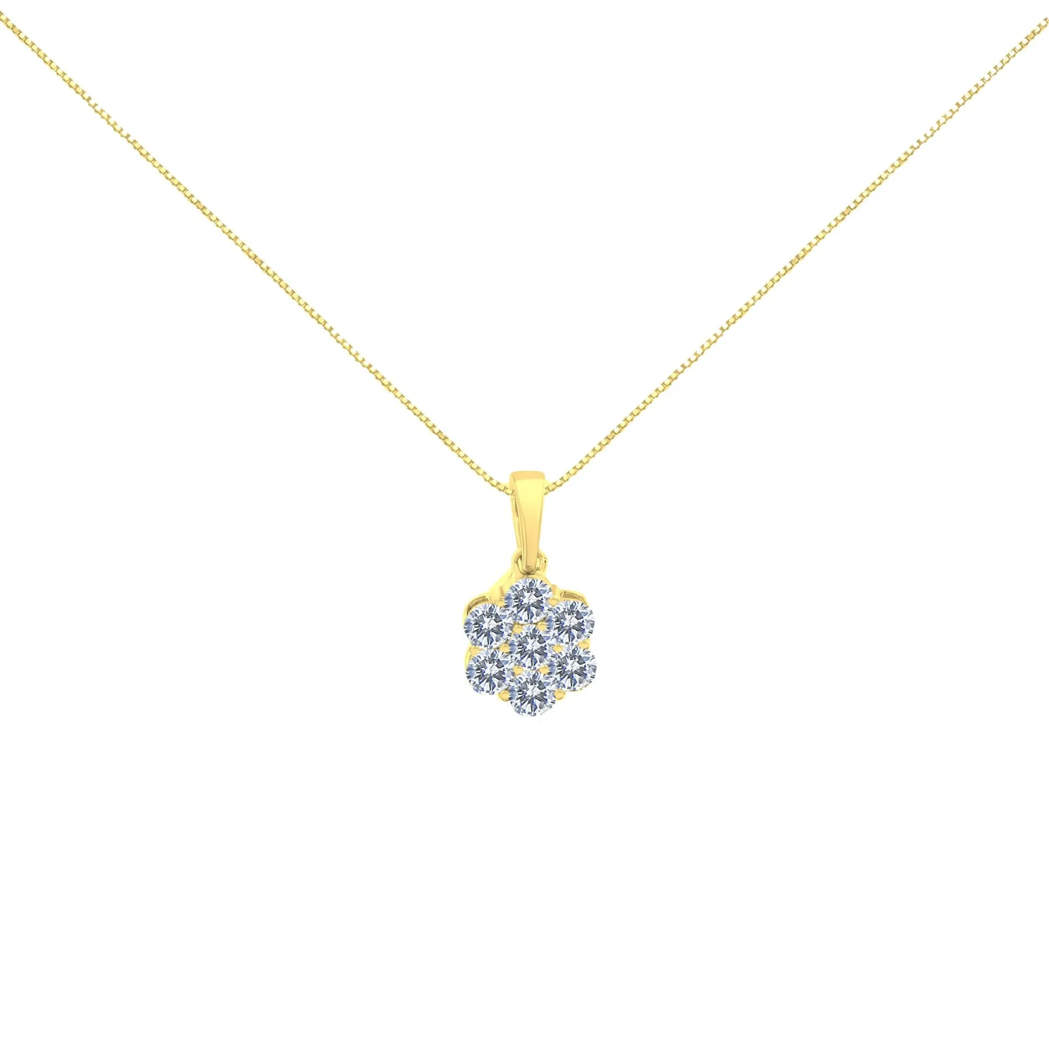 10K Yellow Gold Plated .925 Sterling Silver 1.0 Cttw Round Diamond 7 Stone Flower 18" Pendant Necklace (I-J Color, I1-I2 Clarity)