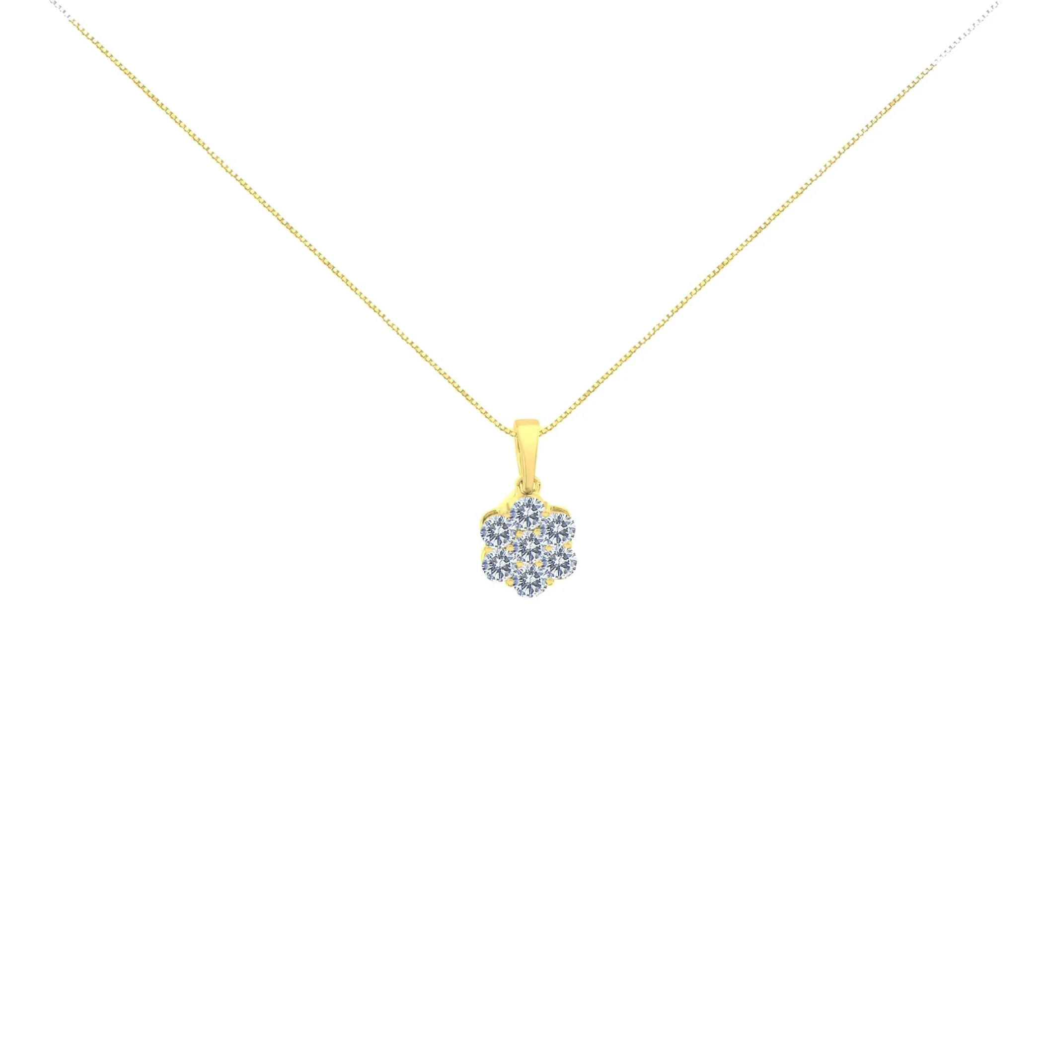 10K Yellow Gold Plated .925 Sterling Silver 1.0 Cttw Round Diamond 7 Stone Flower 18" Pendant Necklace (I-J Color, I1-I2 Clarity)