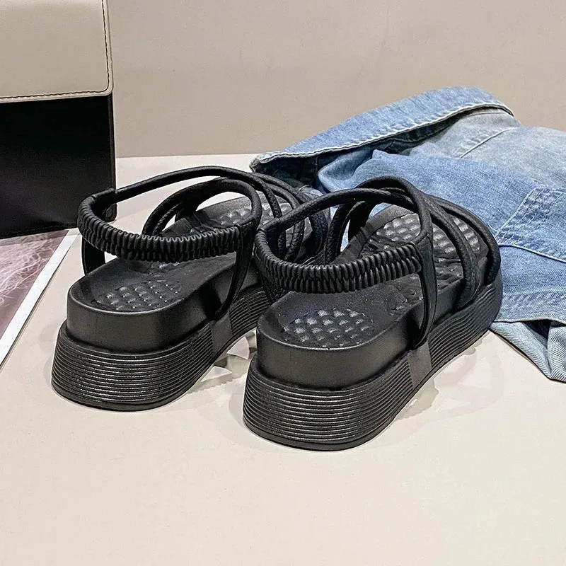 2024 Fashion women's new shoes elastic women's sandals summer platform shoes simple women's outdoor casual sandals