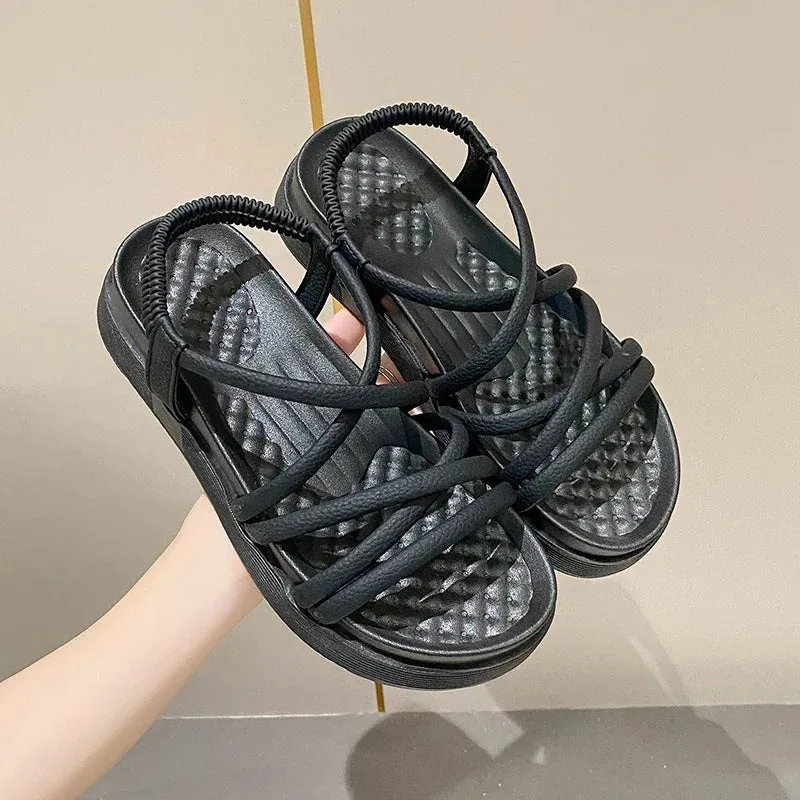 2024 Fashion women's new shoes elastic women's sandals summer platform shoes simple women's outdoor casual sandals