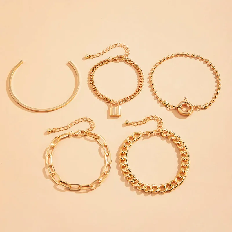 5 Pieces! Cross Chain Lock Pendant Bracelet Suit European Hip Hop Elegant Ins Trendy Cool Net Red Fat Wrist mm Bracelet