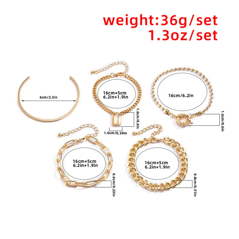 5 Pieces! Cross Chain Lock Pendant Bracelet Suit European Hip Hop Elegant Ins Trendy Cool Net Red Fat Wrist mm Bracelet