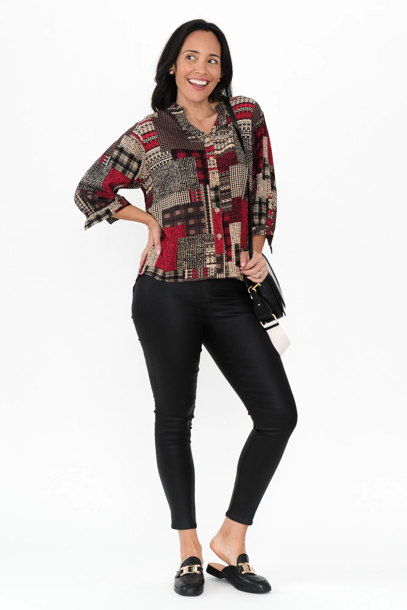 Alto Red Patchwork Cotton Blend Shirt