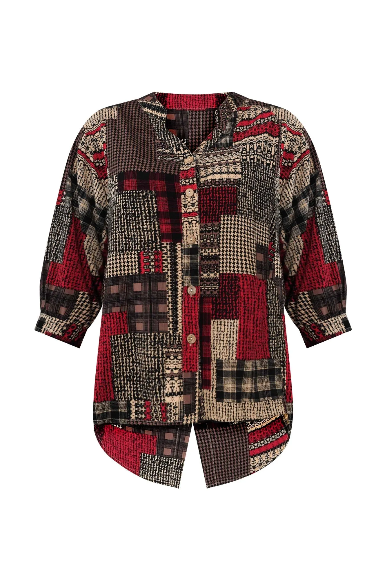 Alto Red Patchwork Cotton Blend Shirt