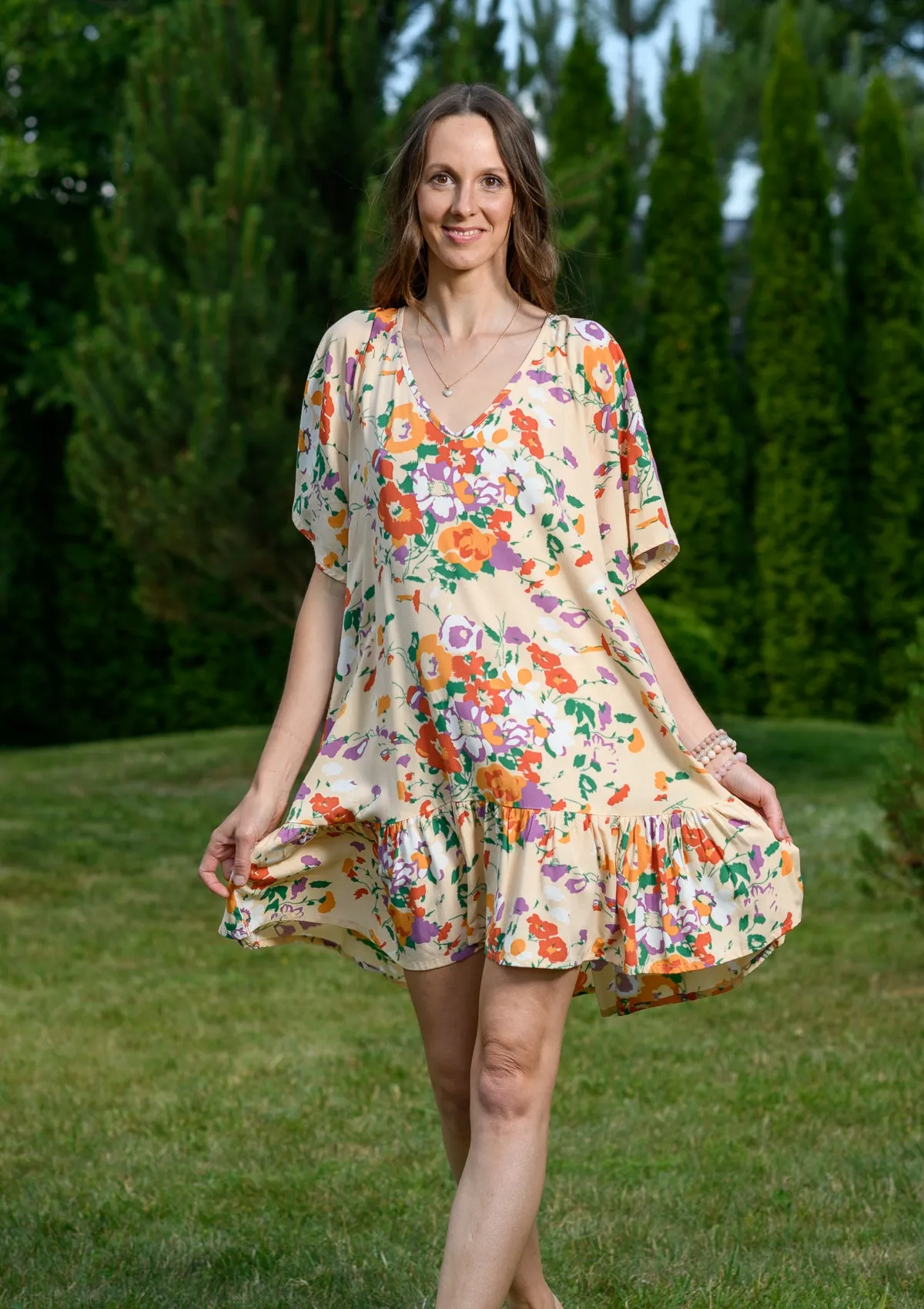 Ami Orange Mix Flowers Dress