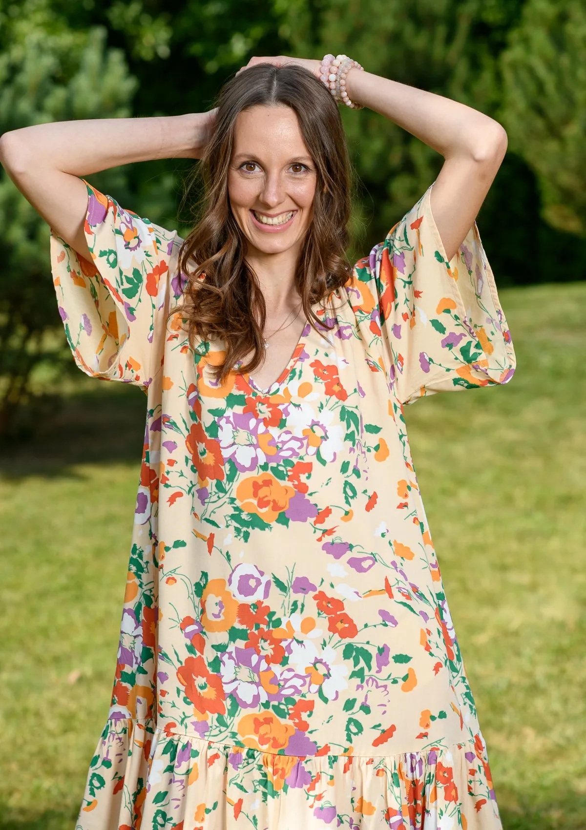 Ami Orange Mix Flowers Dress