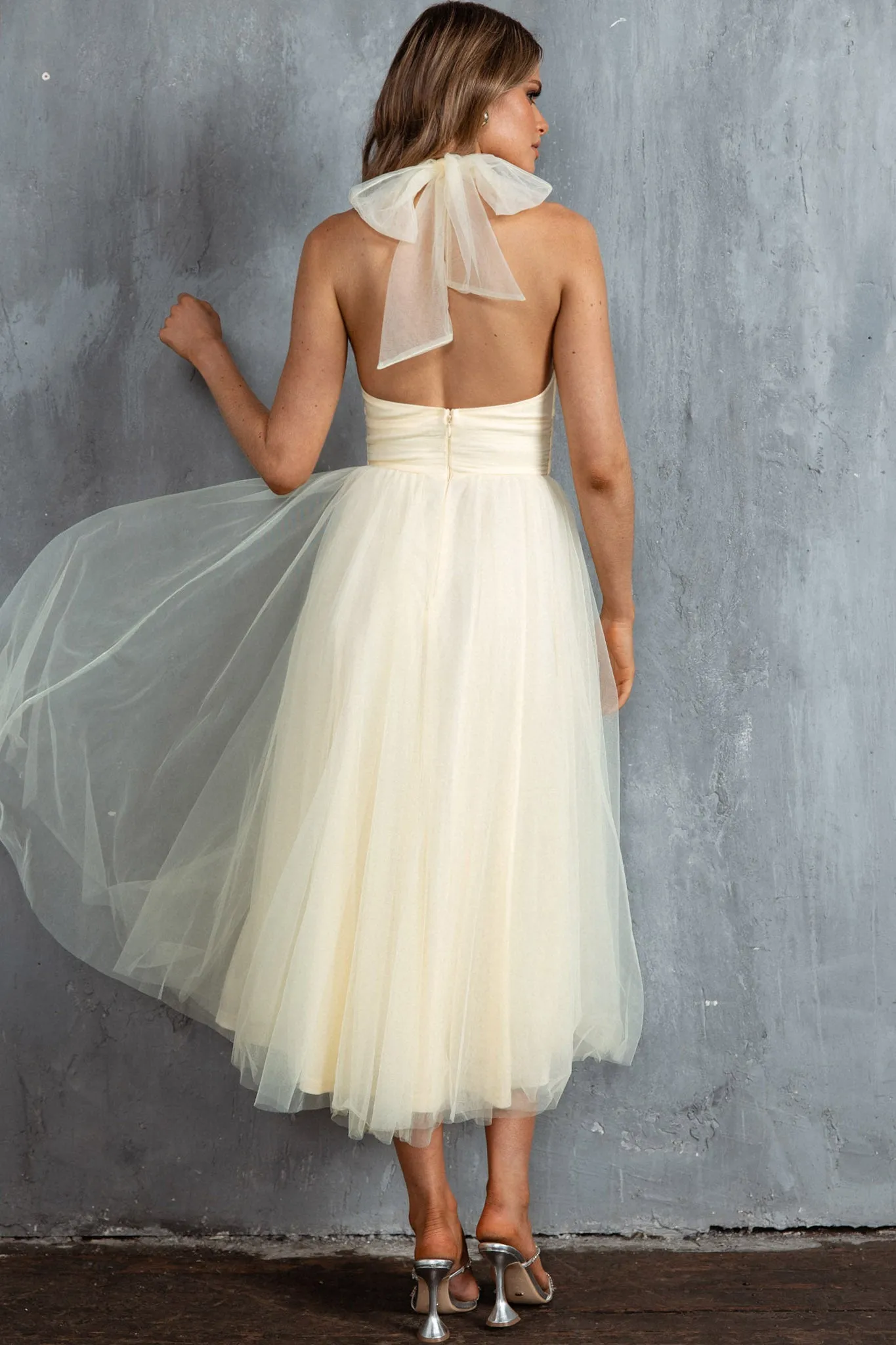 Andria Halterneck Tulle Midi Dress Butter