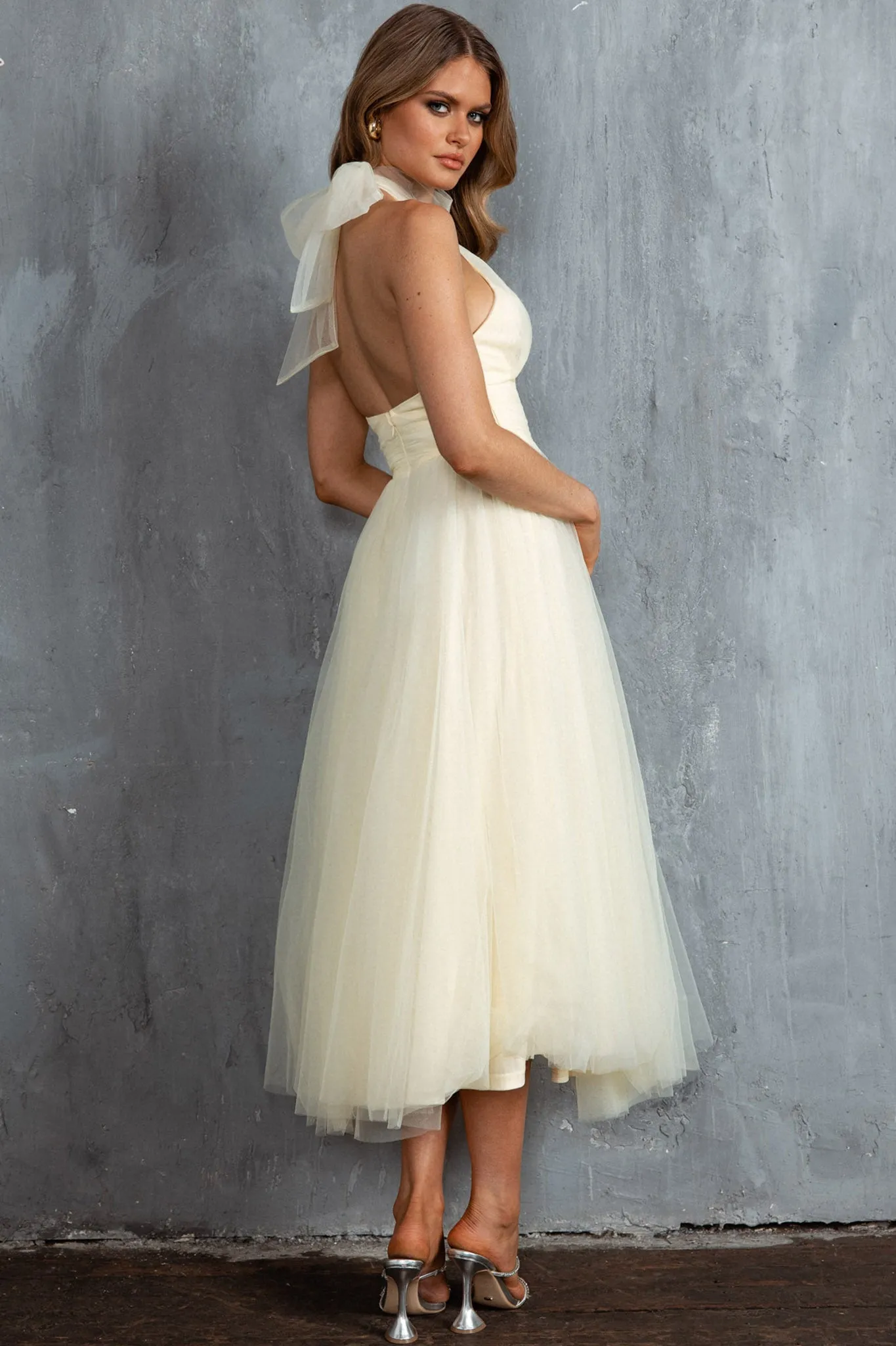 Andria Halterneck Tulle Midi Dress Butter