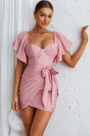 Aphrodite Molded Bust Angel Sleeve Wrap Dress Blush