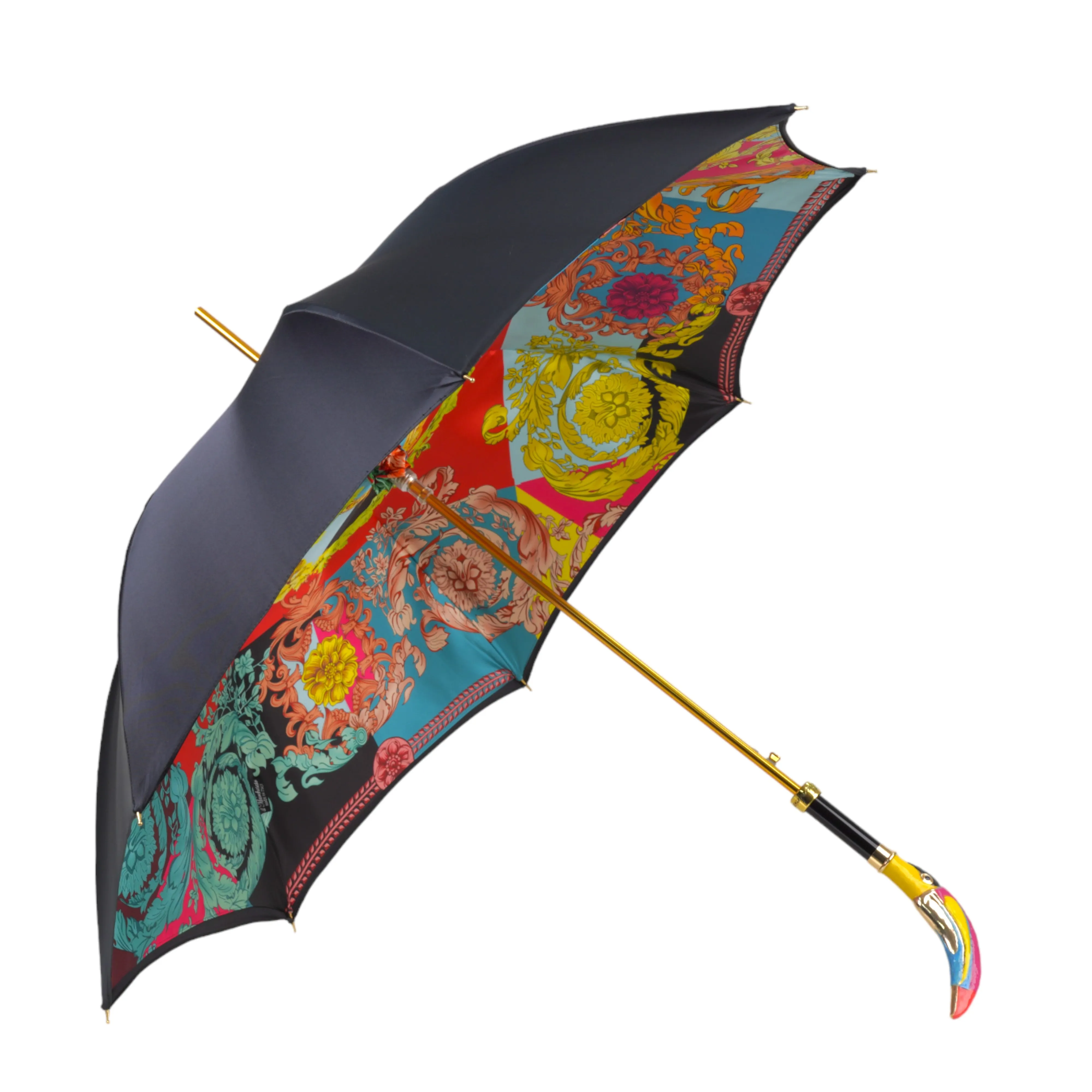 Artisan Italian Umbrella with Luxurious Hand-Enameled Toucan Handle