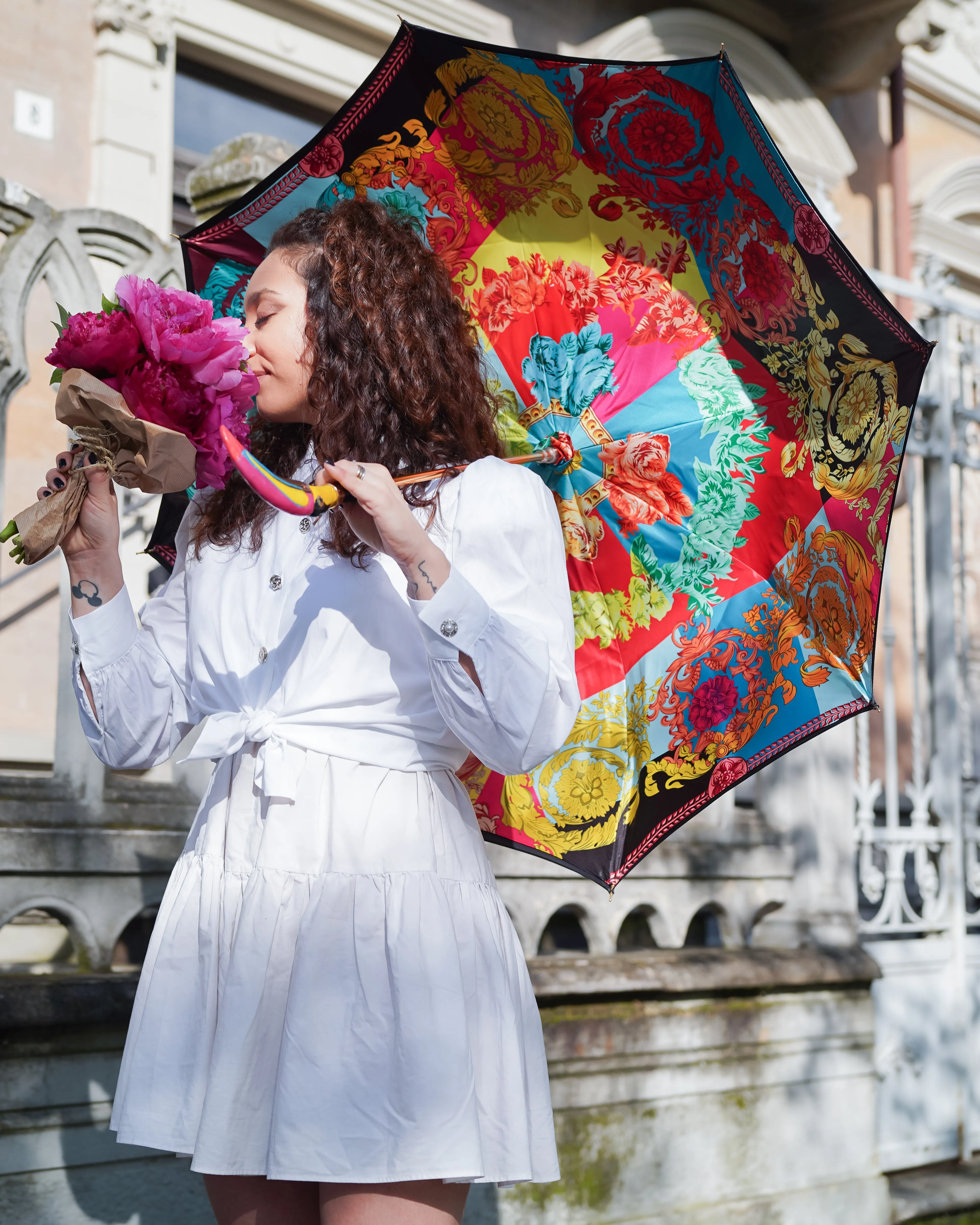 Artisan Italian Umbrella with Luxurious Hand-Enameled Toucan Handle