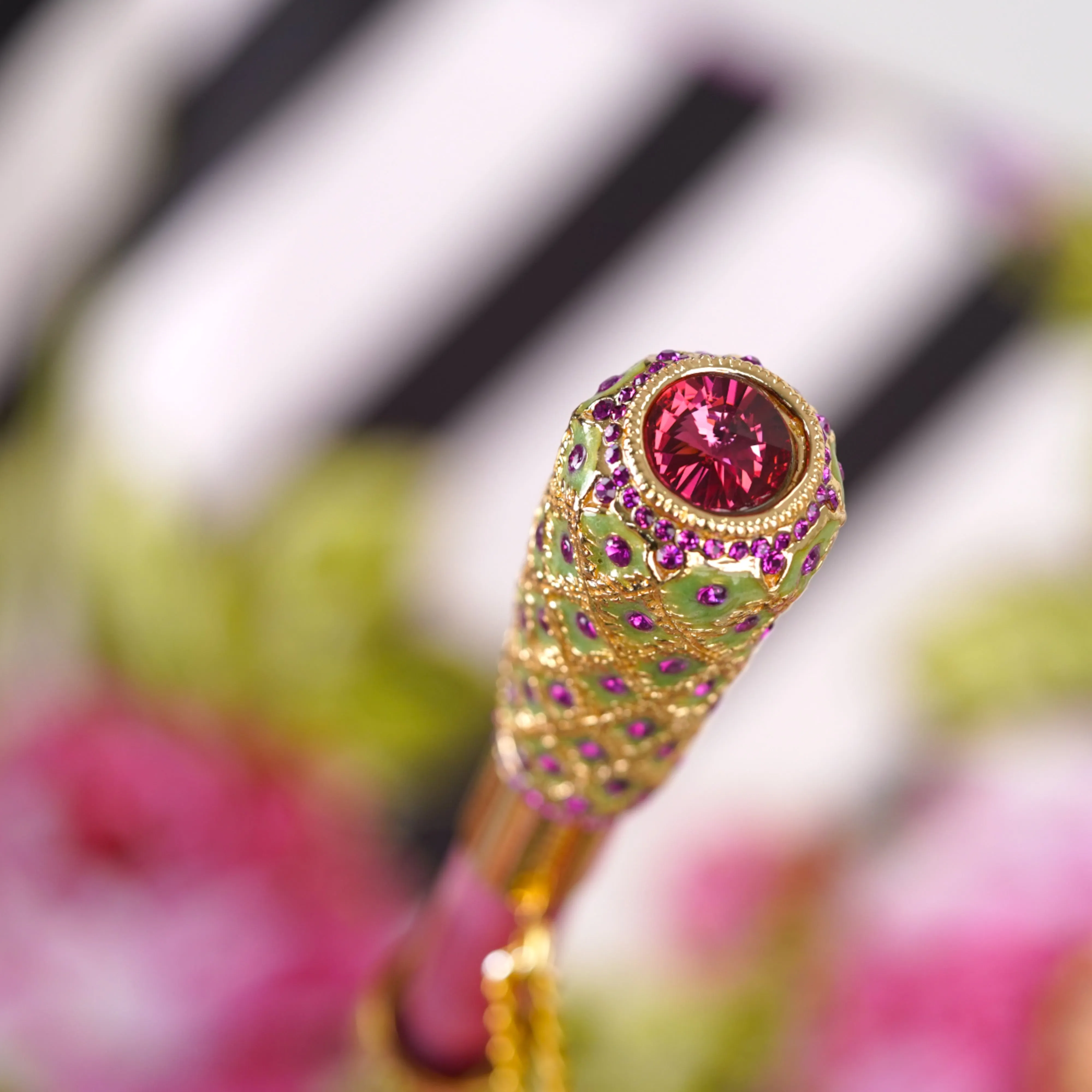 Artisan Pink Floral Umbrella with Crystal Handle & Exquisite Hand-Painted Accents