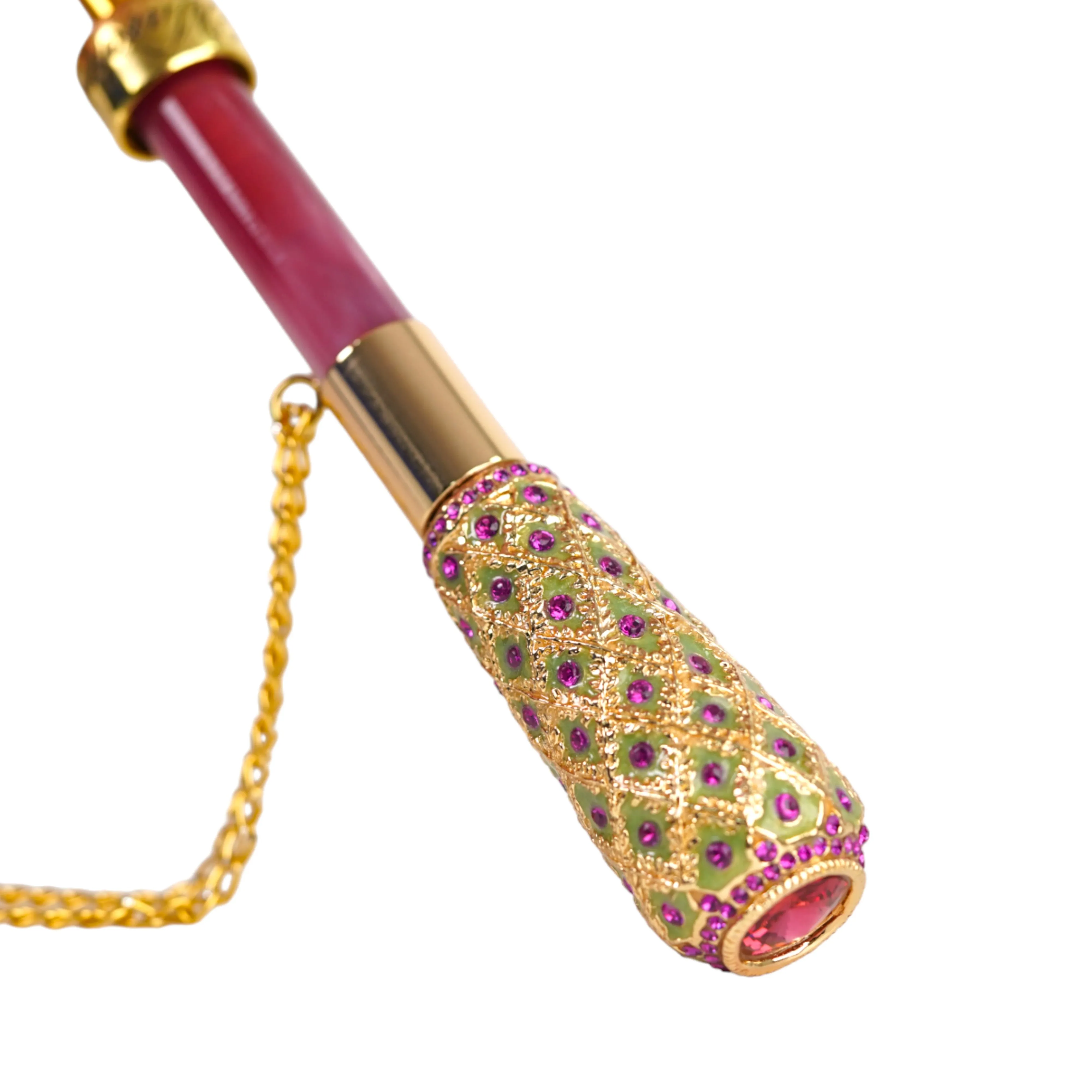 Artisan Pink Floral Umbrella with Crystal Handle & Exquisite Hand-Painted Accents