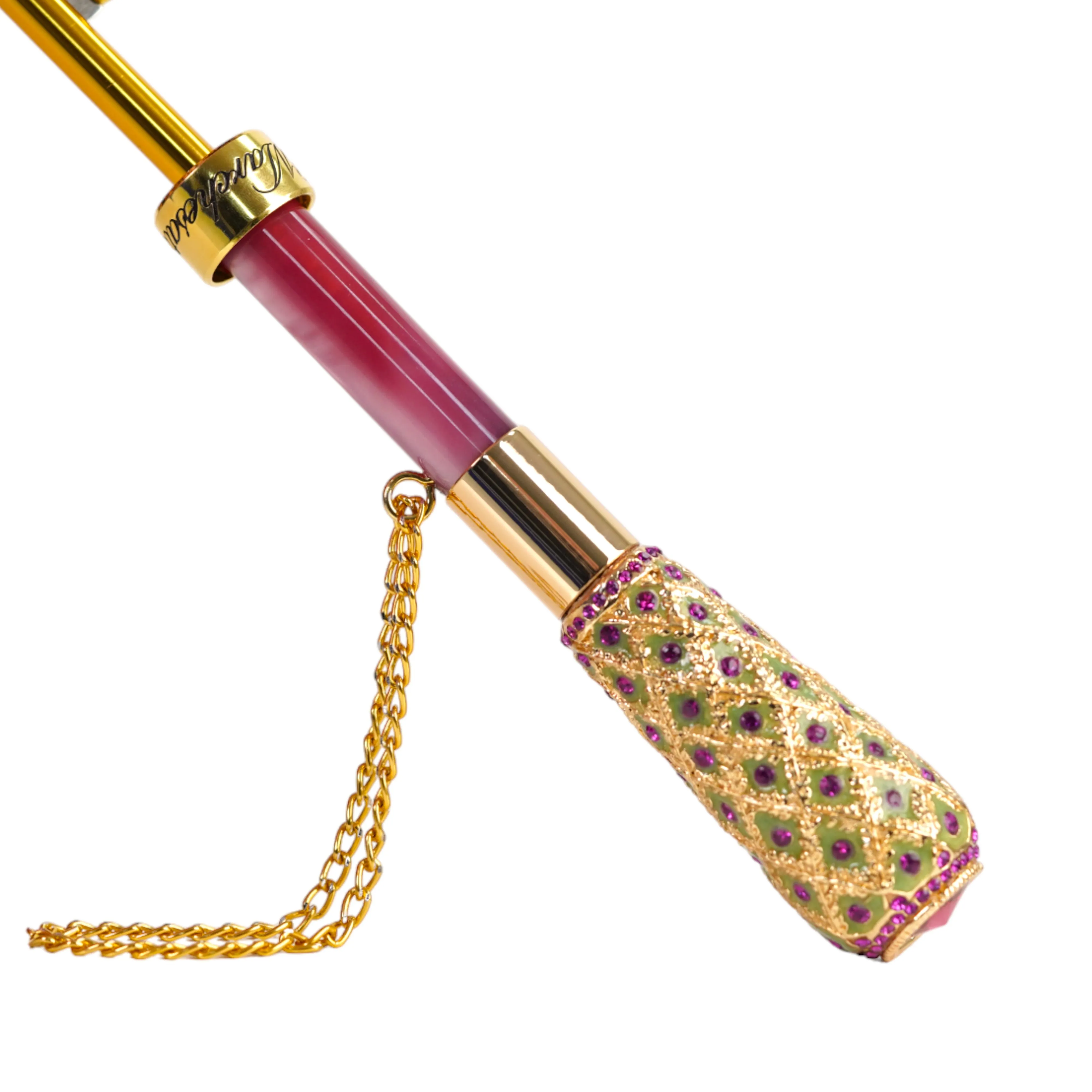 Artisan Pink Floral Umbrella with Crystal Handle & Exquisite Hand-Painted Accents