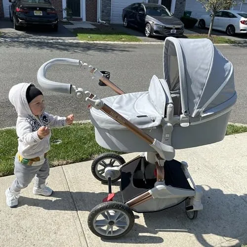 Baby Stroller: Height-Adjustable Seat and Reclining Baby Carriage with Four-Wheel Shock Absorption, Bidirectional, Elevated View, Stylish Stroller