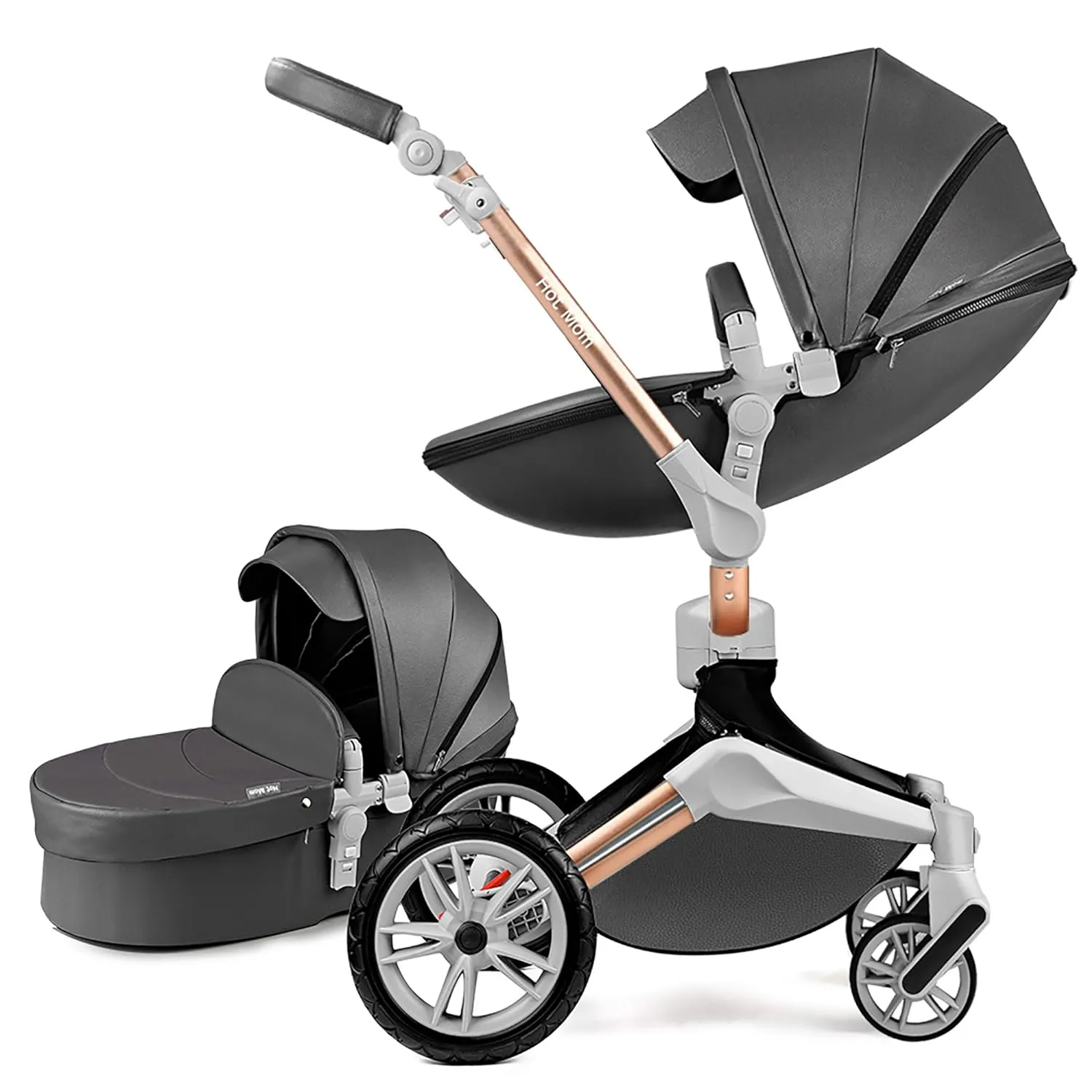 Baby Stroller: Height-Adjustable Seat and Reclining Baby Carriage with Four-Wheel Shock Absorption, Bidirectional, Elevated View, Stylish Stroller