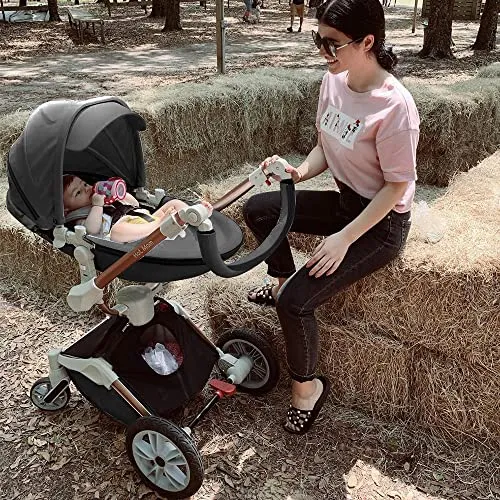 Baby Stroller: Height-Adjustable Seat and Reclining Baby Carriage with Four-Wheel Shock Absorption, Bidirectional, Elevated View, Stylish Stroller