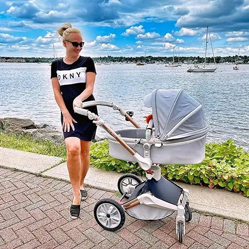 Baby Stroller: Height-Adjustable Seat and Reclining Baby Carriage with Four-Wheel Shock Absorption, Bidirectional, Elevated View, Stylish Stroller