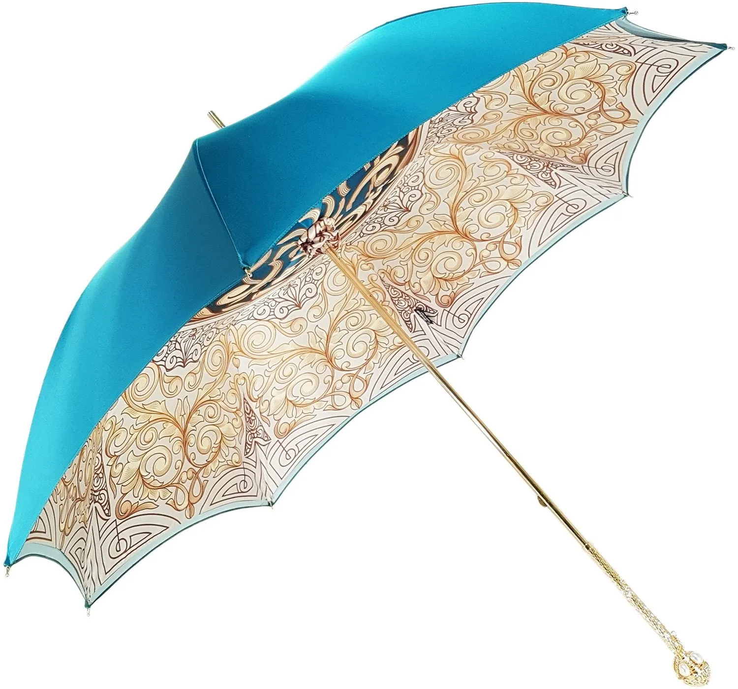 Beautiful Double Canopy Umbrella in a Luxurious Turquoise Colored Polyester Satin