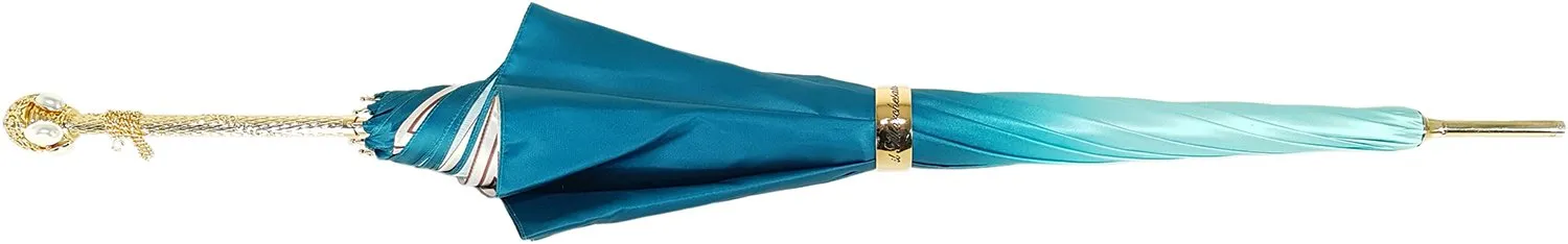 Beautiful Double Canopy Umbrella in a Luxurious Turquoise Colored Polyester Satin