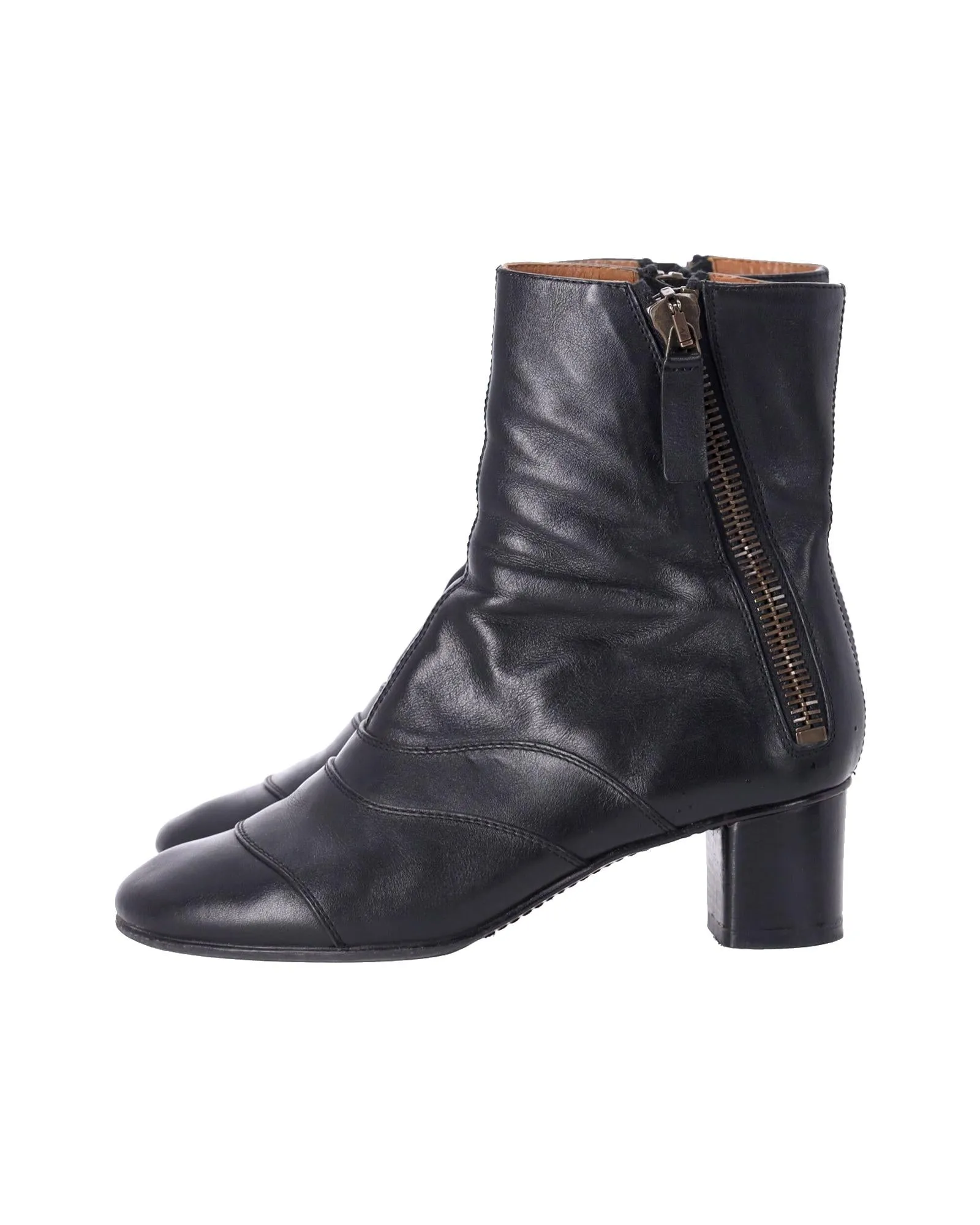 Black Leather Side Zip Ankle Boots