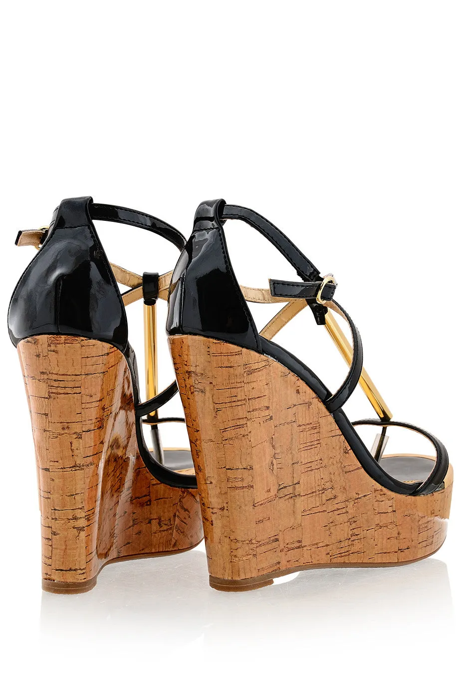 BLINK WINONA Black Patent Cork Wedges