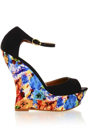 BLOSSOMS Black Ankle Strap Wedges