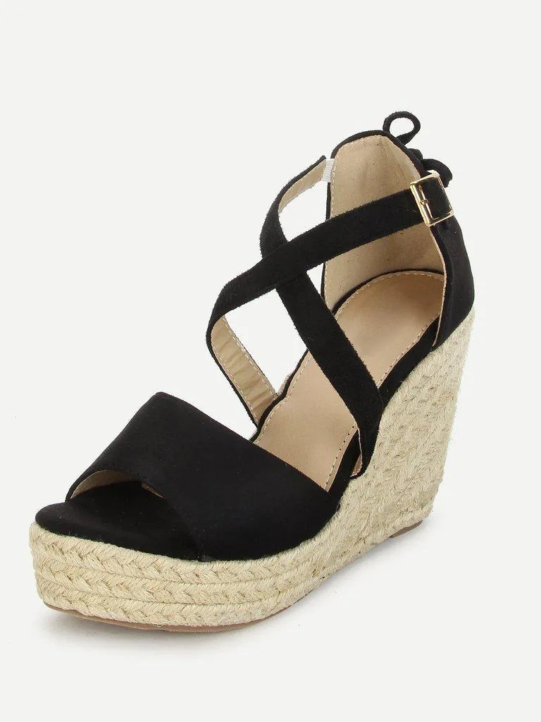 Bow Detail Platform Wedge Sandals