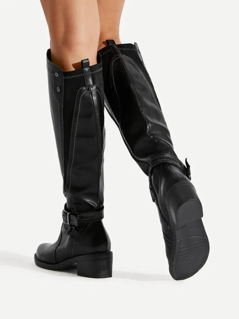 Buckle Side Knee High PU Boots