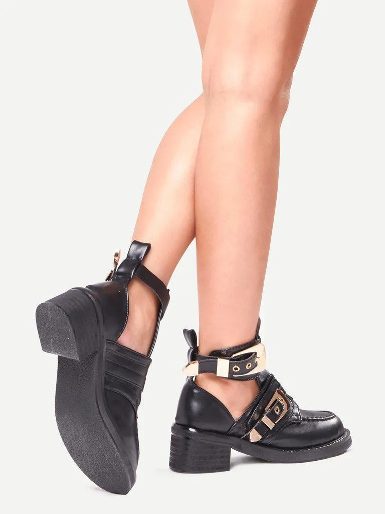 Buckle Strap Chunky Heel Shoes