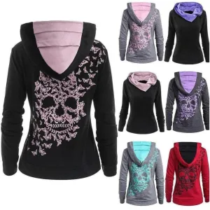 Butterfly Skull Pullover Hoodie Women's Hooded Long Sleeve Shirt $ 19.99