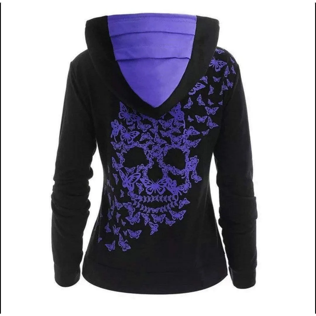 Butterfly Skull Pullover Hoodie Women's Hooded Long Sleeve Shirt $ 19.99