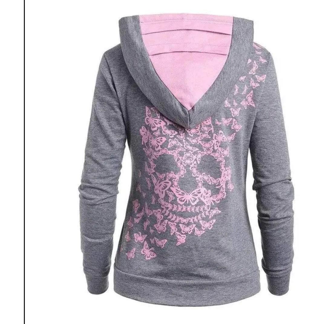 Butterfly Skull Pullover Hoodie Women's Hooded Long Sleeve Shirt $ 19.99