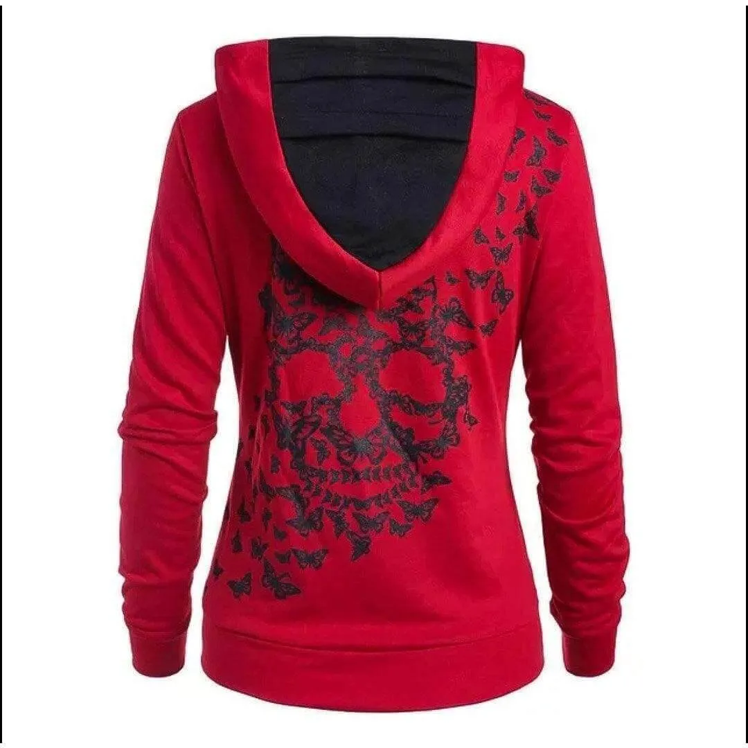 Butterfly Skull Pullover Hoodie Women's Hooded Long Sleeve Shirt $ 19.99