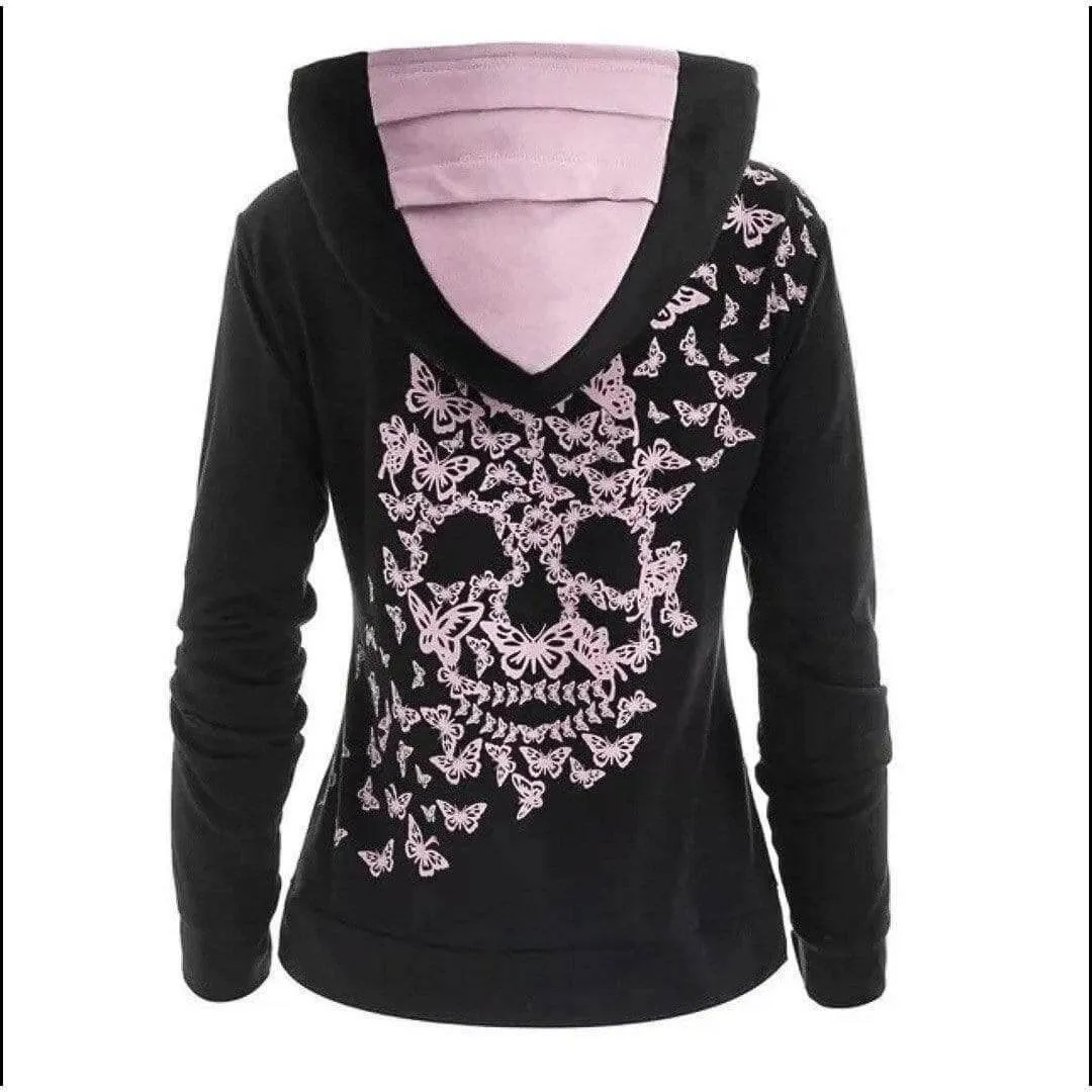 Butterfly Skull Pullover Hoodie Women's Hooded Long Sleeve Shirt $ 19.99