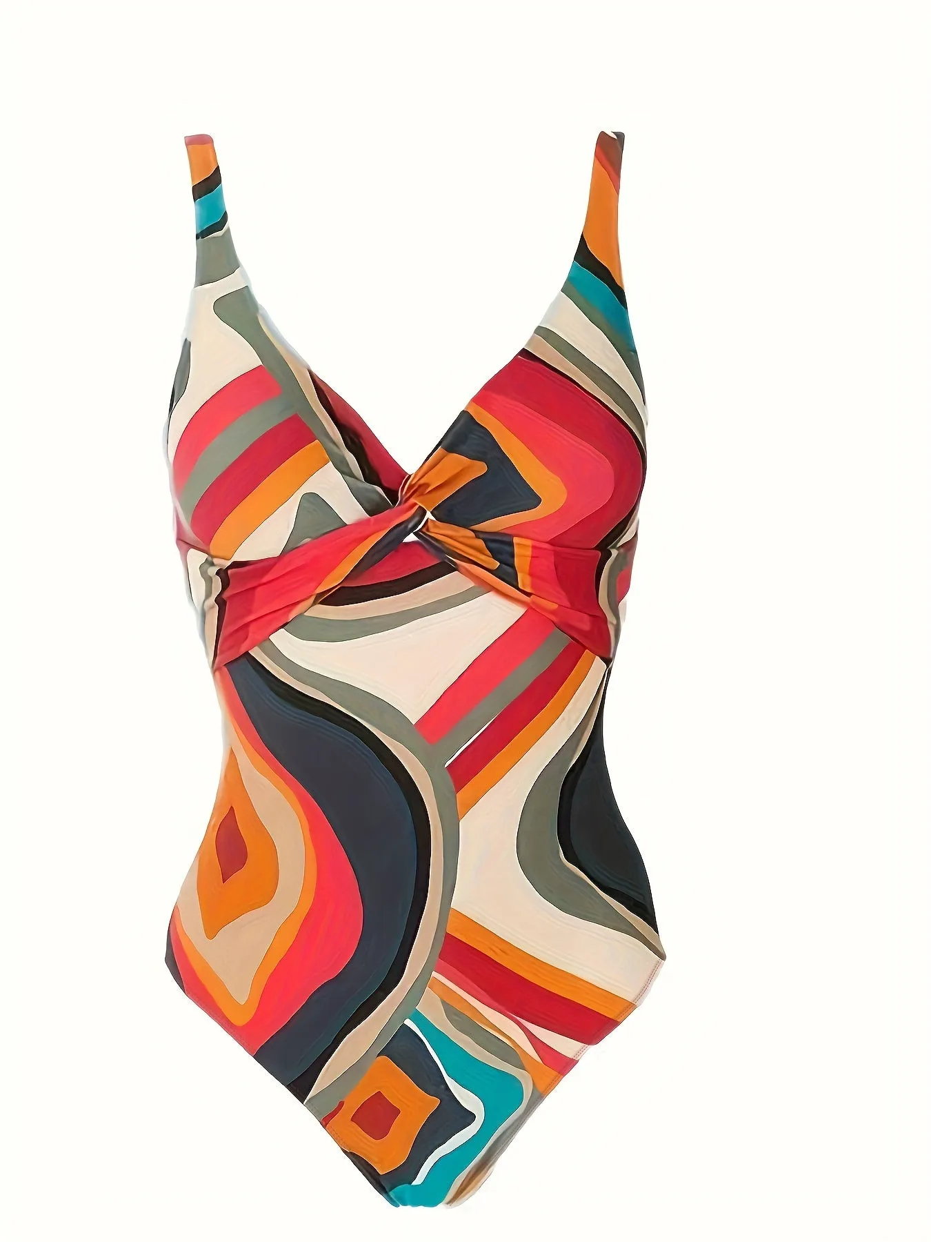 Chic Plus Size Swimsuit Set with Geo Print  CoverUp