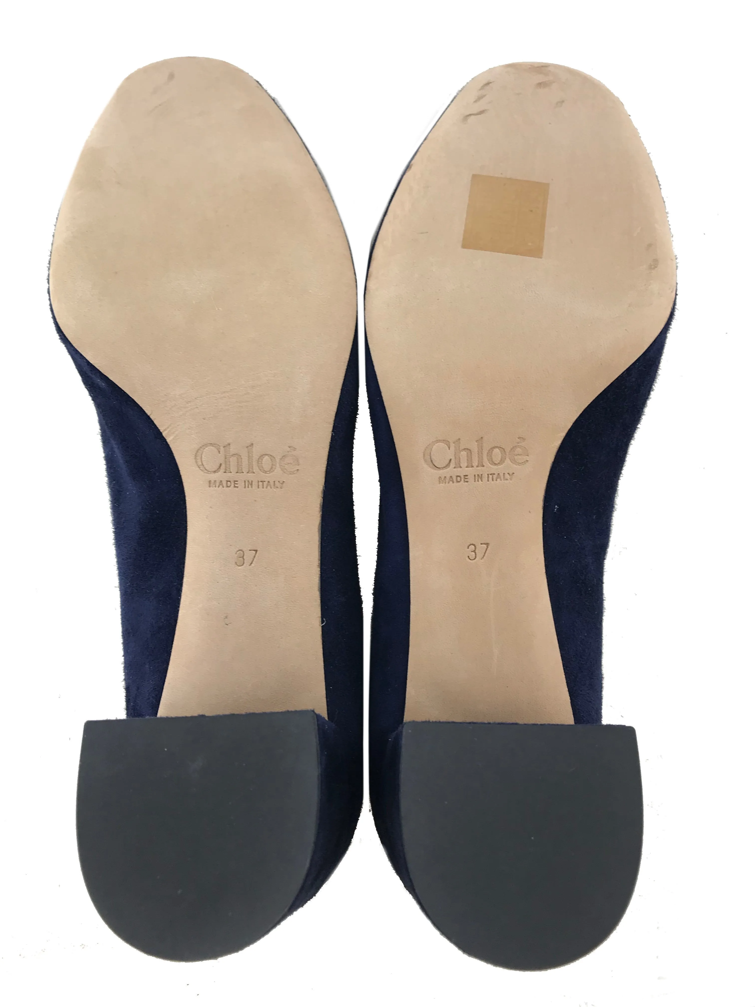 Chloe Lauren Scalloped Suede Block-Heel Pump