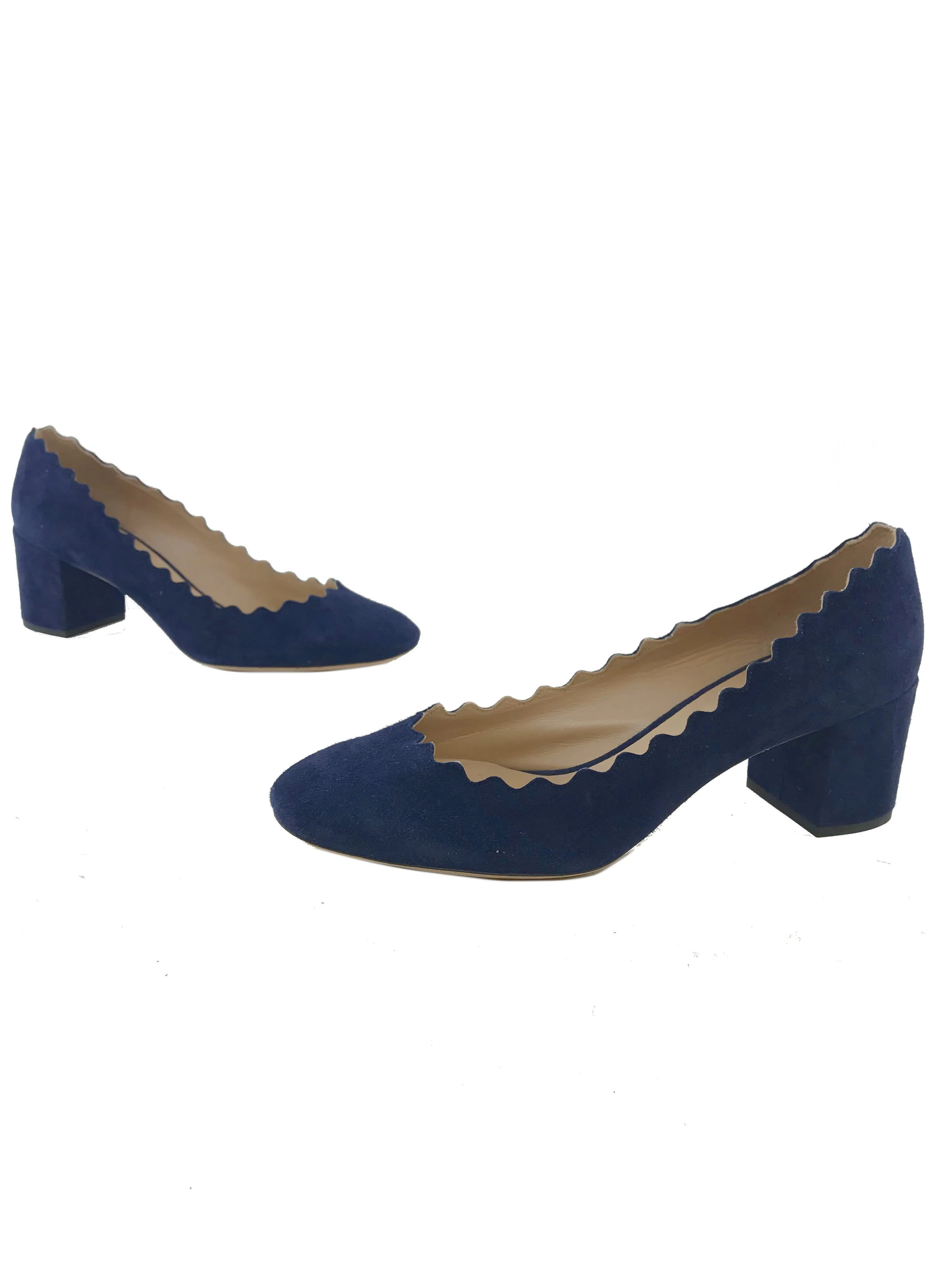 Chloe Lauren Scalloped Suede Block-Heel Pump