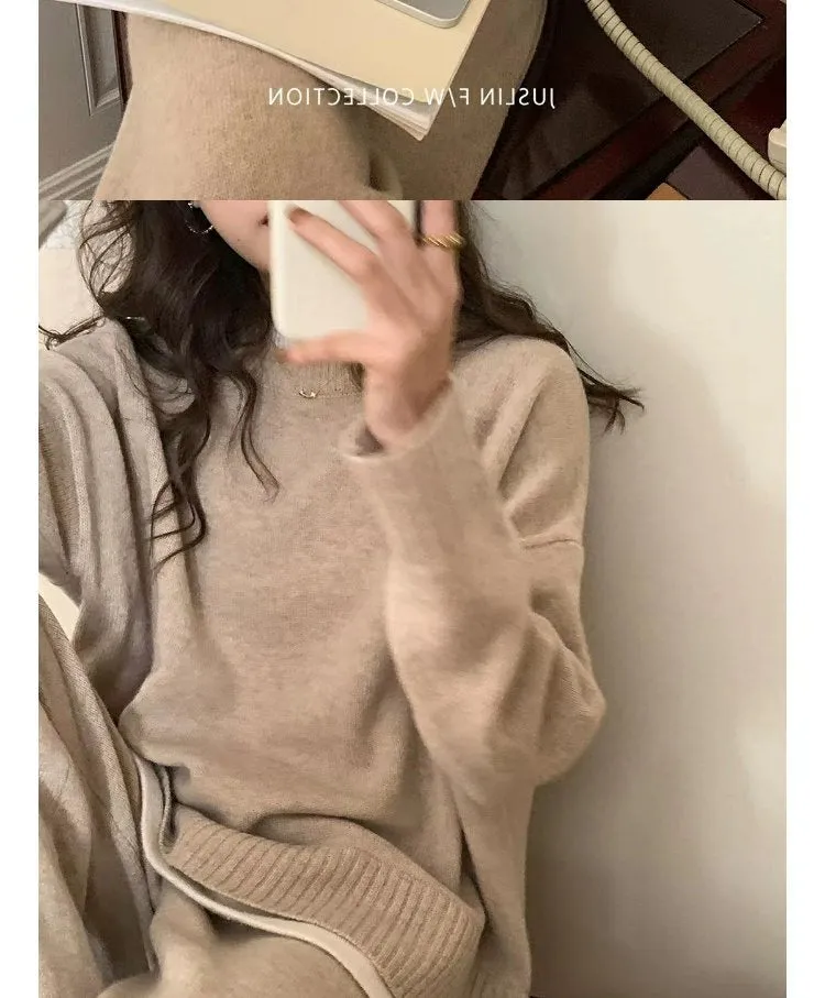 Classic Style Cashmere Sweater Suit Women's Autumn and Winter Fancy Lazy and Loose Knitted Top Wide Leg Pants Two-Piece Set