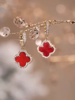 Classic Style Red Female Fashion Ear Jewelry Four-Leaf Clover