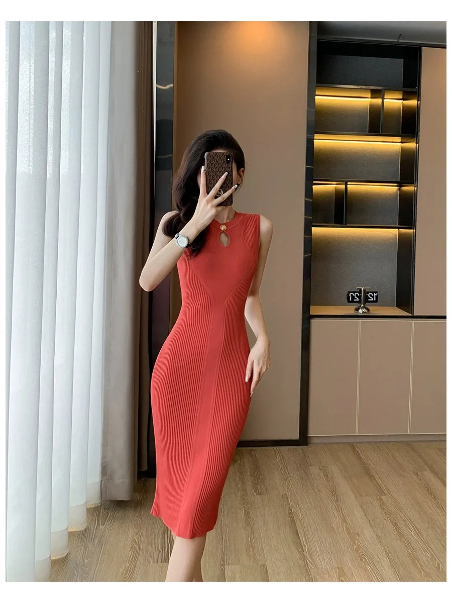 Classic Style round Neck Dress Silm Elegant Summer Wear