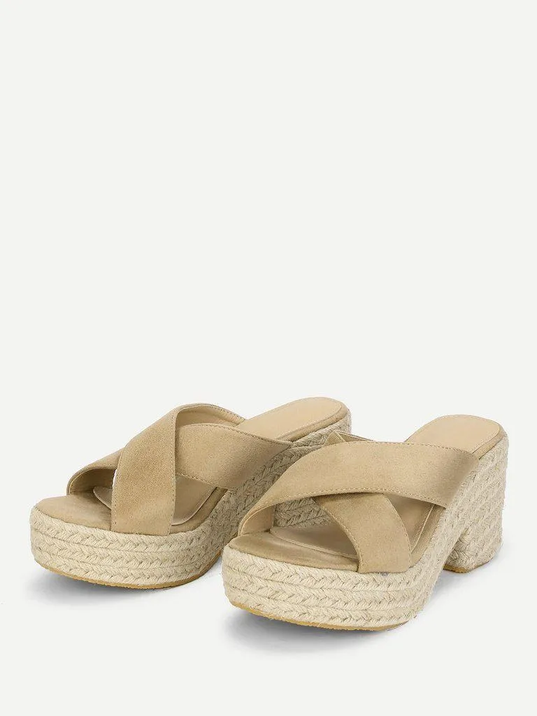 Criss Cross Suede Wedge Sandals