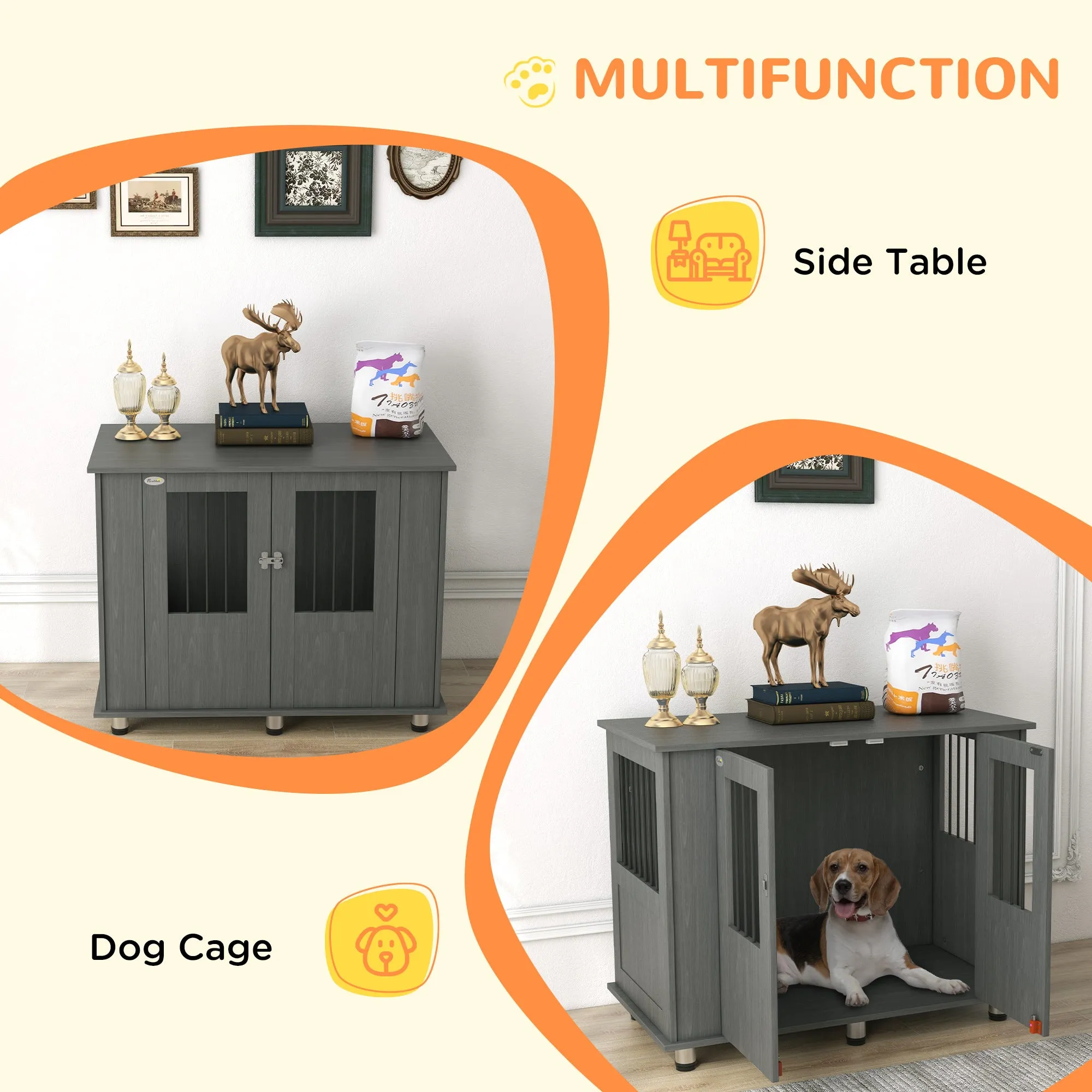 Dog Crate Table for Medium and Large Dogs with Magnetic Door for Indoor Use, 100 x 55 x 80 cm, Grey