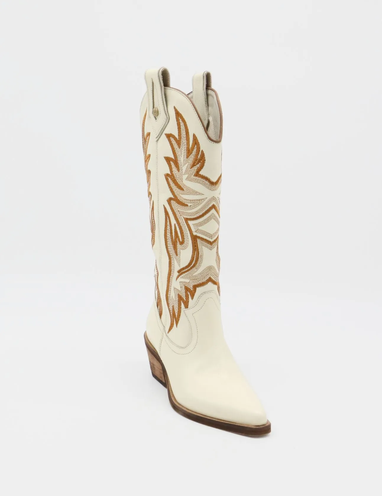 Dramen western cowboy boots in off white leather womens shoes