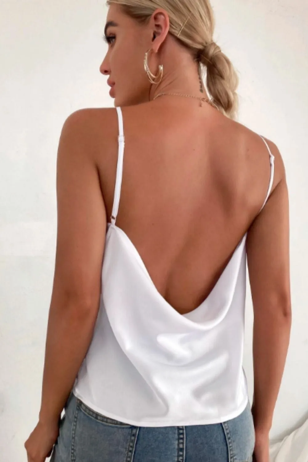 Draped Backless Satin Cami Top