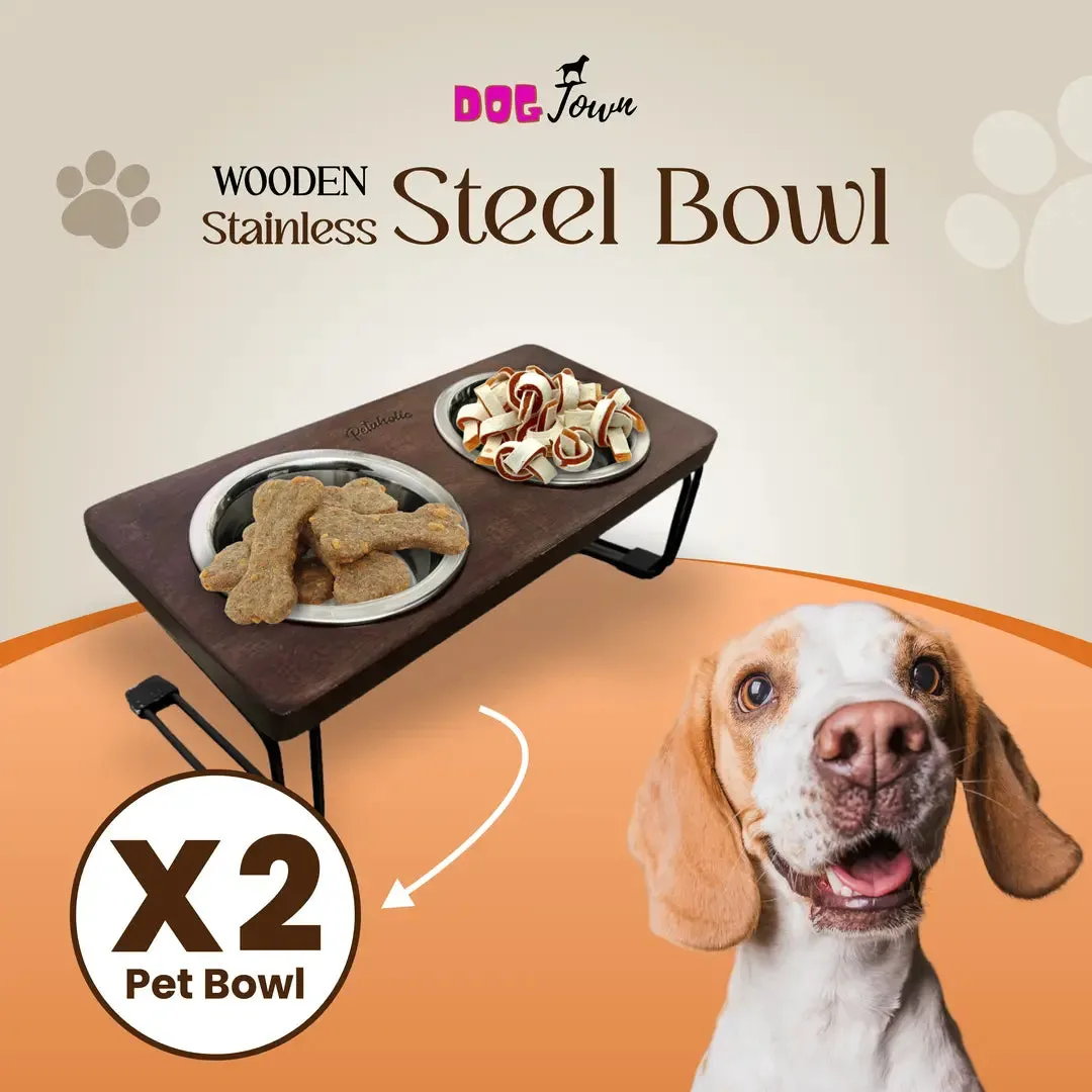 Durable Quality Wooden Bowl Stand Elevated Pet Feeder (Color-Brown)