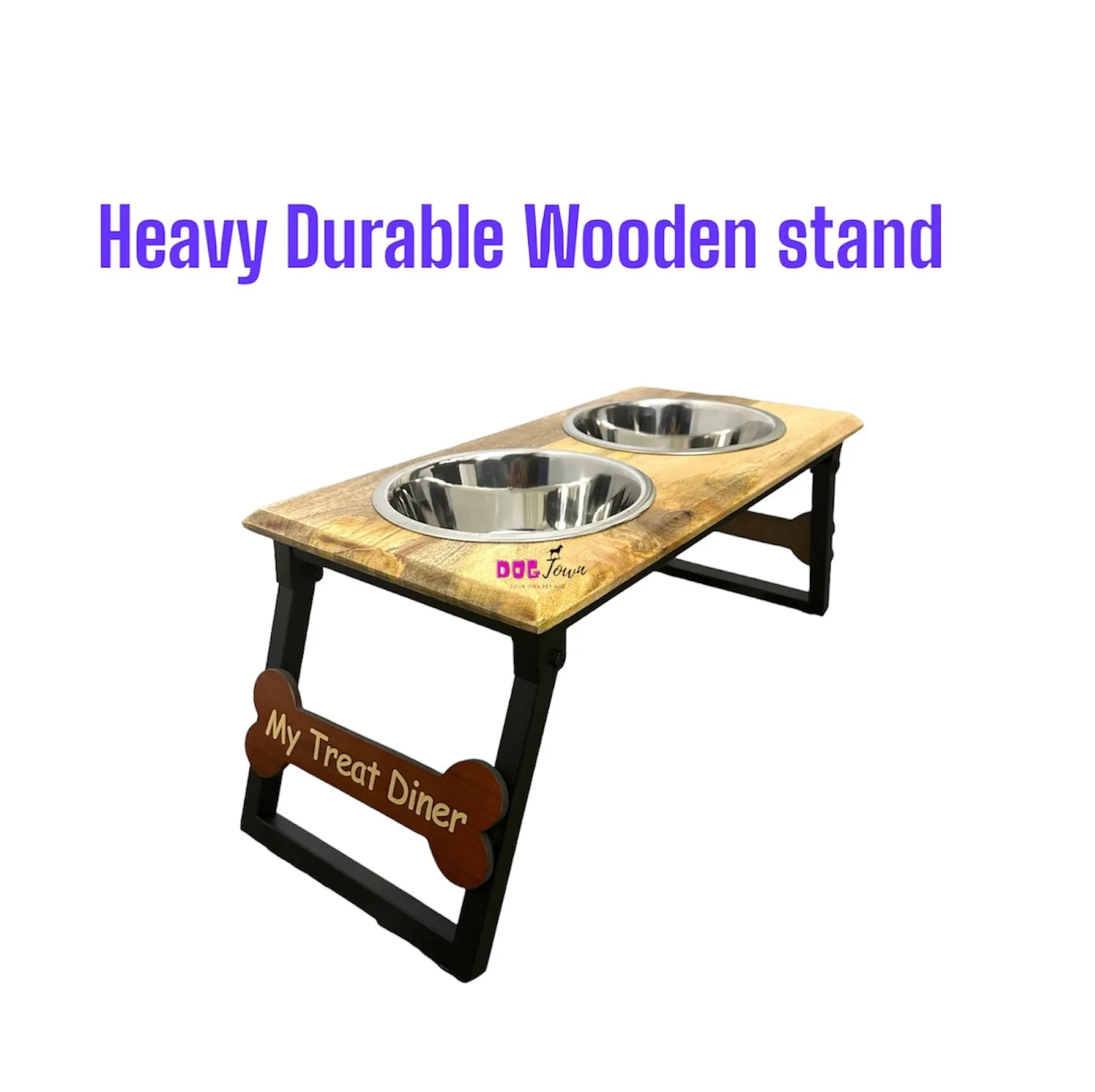 Durable Quality Wooden Bowl Stand Elevated Pet Feeder (Color-Brown)