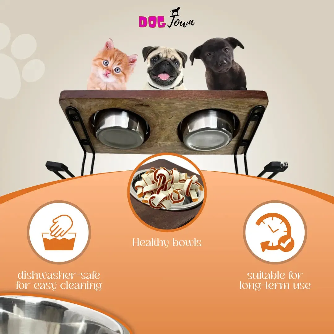 Durable Quality Wooden Bowl Stand Elevated Pet Feeder (Color-Brown)