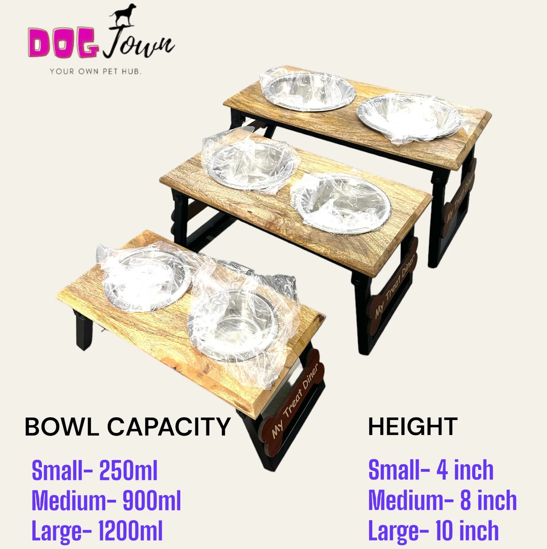 Durable Quality Wooden Bowl Stand Elevated Pet Feeder (Color-Brown)