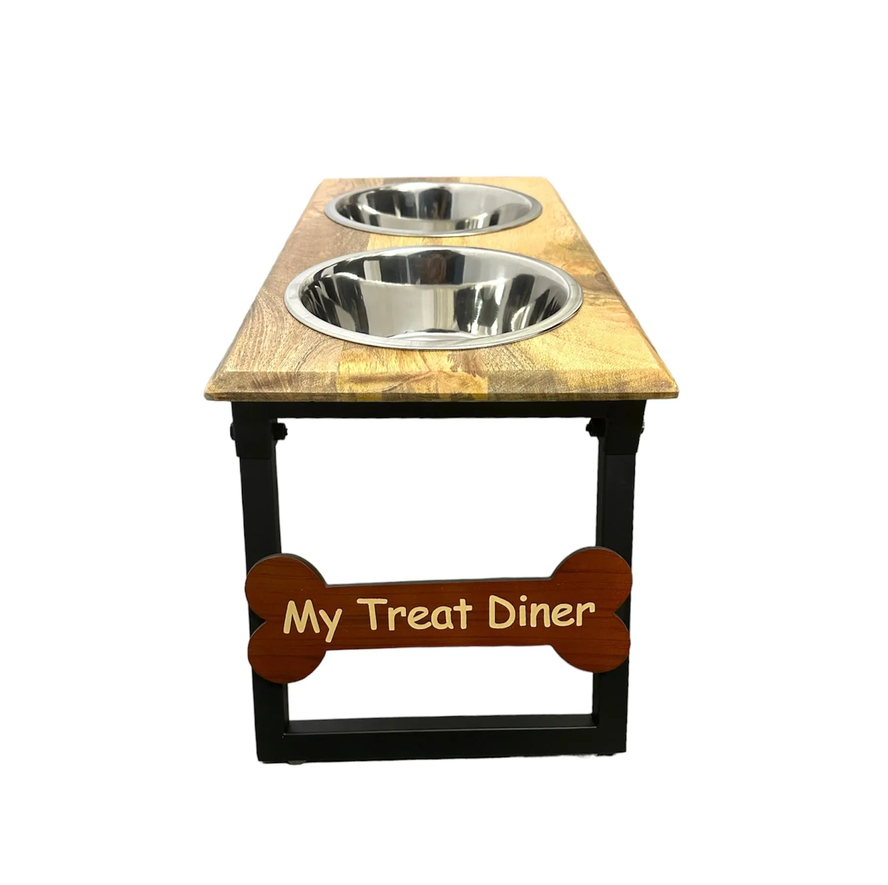 Durable Quality Wooden Bowl Stand Elevated Pet Feeder (Color-Brown)